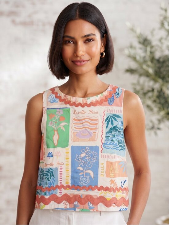Prosperina Tops - NWT Prosperina Isola Bella Ravello Italia Print Crop Tank -S- MSRP $108+